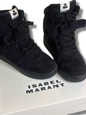Isabel Marant Black Suede High-Top Wedge Sneakers